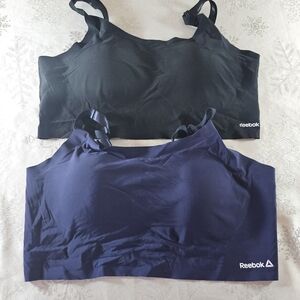 Reebok Women's Black and Blue Sports Bras Set Of 2 Seamless Padded Wireless Sz L
